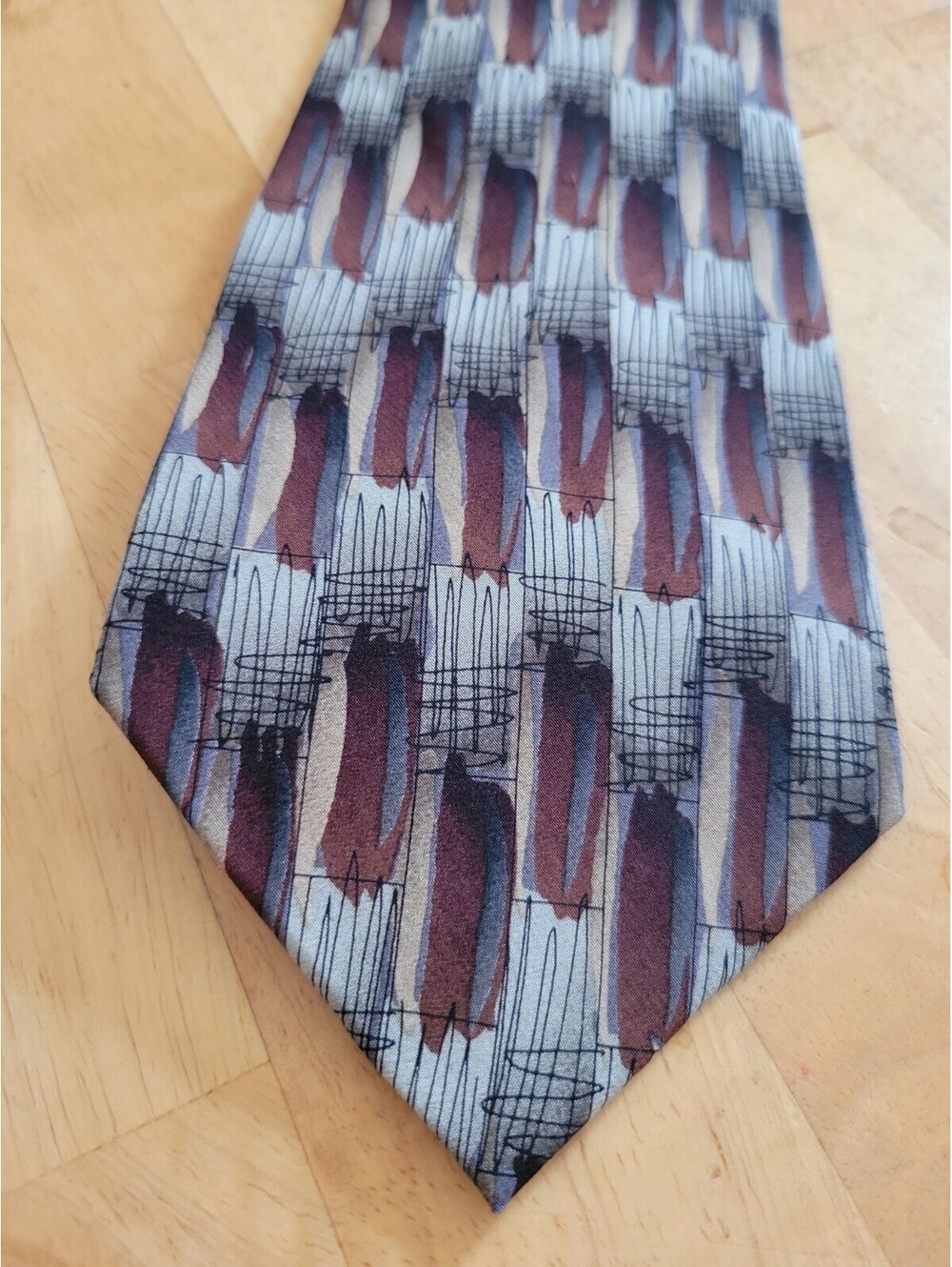 J. Garcia "Paris in the Rain" Collection Fifteen Silk Abstract Tie Maroon Gray